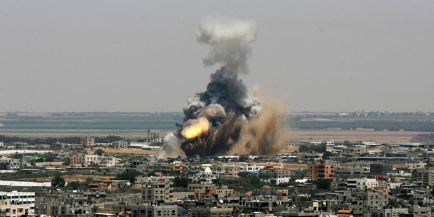 An Israeli missile explodes on impact in Rafah, southern Gaza Strip July 8, 2014. Photo / AP