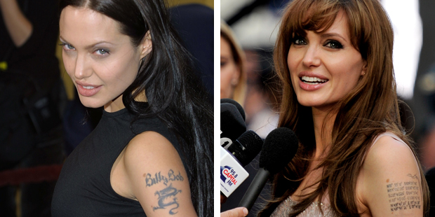 Angelina Jolie had the tattoo of ex-husband Billy Bob Thornton's name, removed, replacing it with an inking revealing the co-ordinates of the birthplaces of her six children. Photo / Thinkstock
