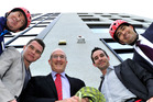 Drop your boss. A fundraiser for the foundation of youth development at the IRD building. L-R Dave Gillies- Z Stations BOP, Matt Cowley, Bill Holland, Brett Down and Simon Bridges. Drop your boss. A fundraiser for the foundation of youth development at the IRD building. L-R Dave Gillies- Z Stations BOP, Matt Cowley, Bill Holland, Brett Down and Simon Bridges.