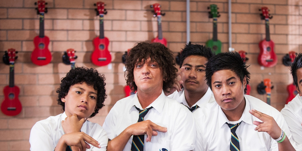 Jonah from Tonga with Chris Lilley as Jonah second from left (supplied).