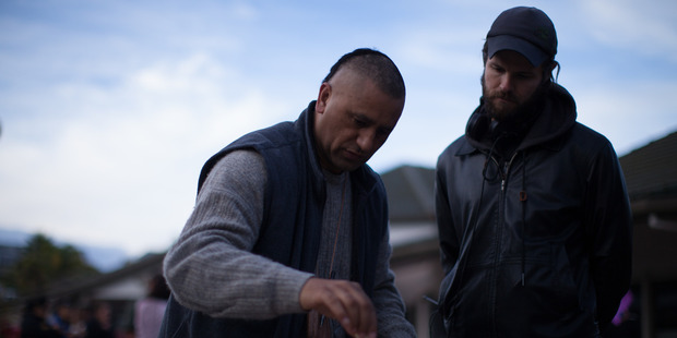 Actor Cliff Curtis (left) and director James Napier Robertson on the set of The Dark Horse .