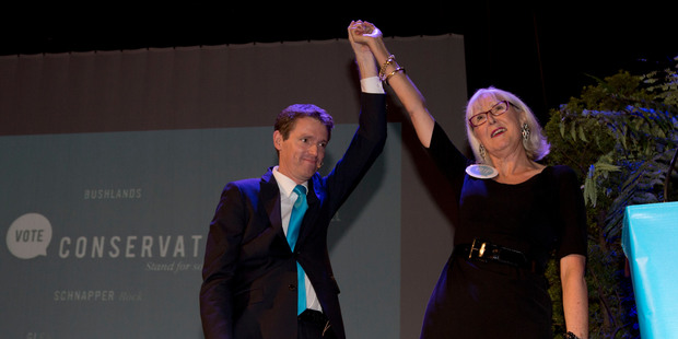 The Conservative Party leader Colin Craig with CEO Christine Rankin. Photo / New Zealand Herald Photograph / Brett Phibbs