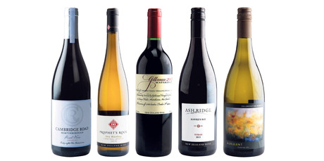 Cambridge Road Martinborough Pinot Noir; Prophet's Rock Central Otago Dry Riesling; Gillman Matakana; Ash Ridge Hawke's Bay Syrah; Collaboration Wines Aurulent Chardonnay.