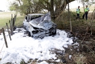 The wreckage of the car after the crash and fire south of Waipukurau on March 18. Photo/File The wreckage of the car after the crash and fire south of Waipukurau on March 18. Photo/File