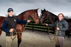 Trainer John Bary with filly Xcuses Xcuses and Krista Donnelly with gelding Lenin the Brown at Timoti Farm, Pakipaki, before today's dash for cash in Hastings. Photo/Warren Buckland Trainer John Bary with filly Xcuses Xcuses and Krista Donnelly with gelding Lenin the Brown at Timoti Farm, Pakipaki, before today's dash for cash in Hastings. Photo/Warren Buckland