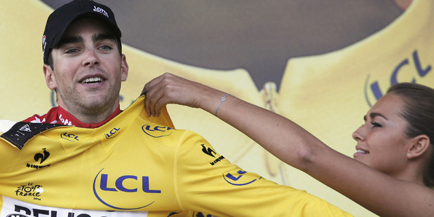 France's Tony Gallopin, wearing the overall leader's yellow jersey. Photo / AP