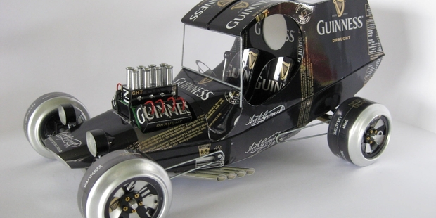 A classic car made out of Guinness cans. Photo / Sandycancars.com