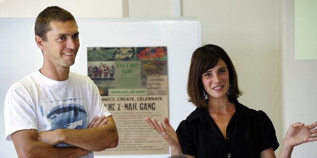Media briefing for Z Nail Gang movie. Te Puke Memorial Hall. L-R Anton Steel and Kylie DellaBarca Steel