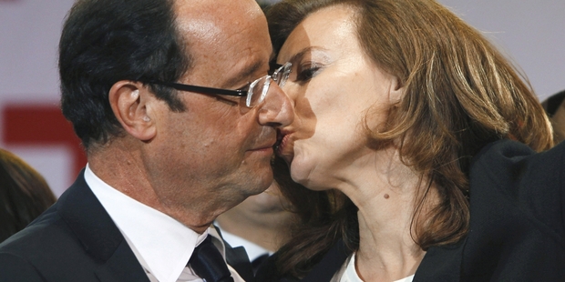 French President Francois Hollande with his live-in companion Valerie Trierweiler. Photo / AP