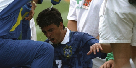 Bebeto of Brazil receives water during the World Cup match against Holland. Photo / Getty Images.