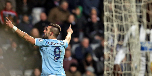Manchester City's Alvaro Negredo celebrates his goal against Newcastle United. Photo / AP