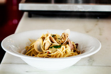 Clam linguini dish prepared by chef Sean Walsh. Photo / Babiche Martens.