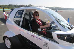 Liz Dobson gets ready to test the mirco EV, MC-B, at Honda's R&D centre in Japan.