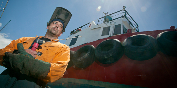 Welding in confined spaces means Glen Murphy often cannot escape the sweltering conditions he works in. Photo / Andrew Warner