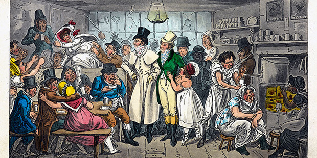 Tom and Jerry at a Coffee Shop near the Olympic by I.R. and G. Cruickshank, 1823. Photo / British Library