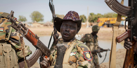 A South Sudanese government soldier chants in celebration. Photo / AP