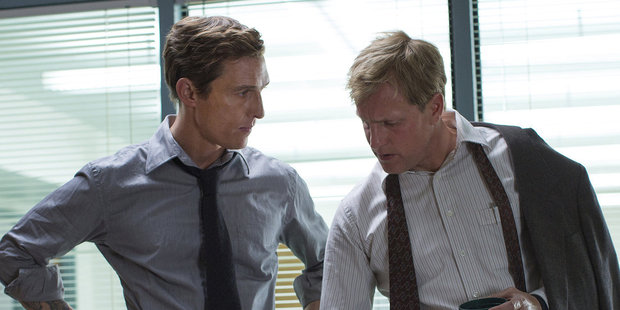Matthew McConaughey and Woody Harrelson in a scene from True Detective.