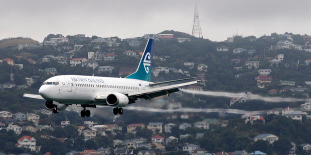 An Air New Zealand Boeing 737 on approach to land shorty after fog lifted enough for Wellington International Airport to re-open. Photograph by Mark MItchell