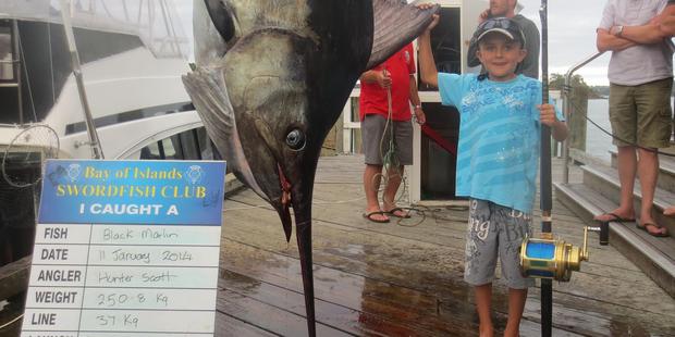 Eight-year-old Hunter Scott landed a monster marlin 10 times his own weight. Photo/Supplied