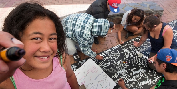 Terina Strickland, 10, was among the youngsters to scribble down their ideas for youth programmes in the City Focus. Photo / Ben Fraser