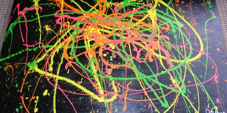 Dayton Preston hopes to raise enough from his paintings made with medical syringes for a trip to Universal Studios.