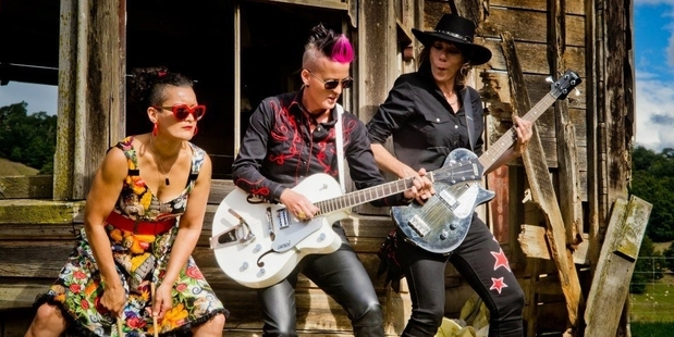 The Johnnys, from left, Liala Gianstefani, Suzi Fray and Jo Taylor, grace the stage on Saturday afternoon. The tribute band to the Man in Black play on a bill including The Black Trio and Sal Valentine and the Baby Shakes from 12.30pm Saturday.