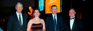 Gregor Coster, chairman of Worksafe NZ, Beca's Tania Hyde and Jack Donaghy, and Craig Foss, Associate Minister of the ACC at the Safeguard Workplace Health & Safety Awards.