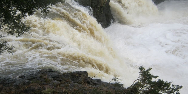 The unnamed waterfall on Wairoa River pictured on Saturday shortly after a man from the Czech Republic died when he kayaked over the falls.Photo/Supplied