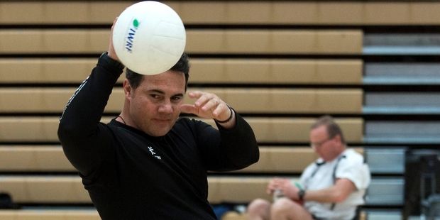 Dion Taka during wheelchair rugby training at Burnham Military Camp. Photo / Simon Baker