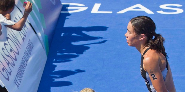 Andrea Hewitt was left with disappointed as England grabbed two medals in the women's triathlon. Photo / Greg Bowker