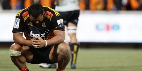 Pauliasi Manu of the Chiefs reflects the heartbreak of their 32-30 defeat by the Brumbies in Canberra on Saturday. Photo / Getty Images