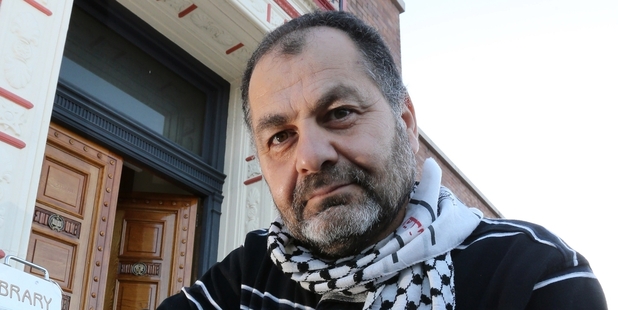 Whangarei Palestinian Suhil Musa outside the Old Library, where a peace vigil will be held this evening. Photo / John Stone