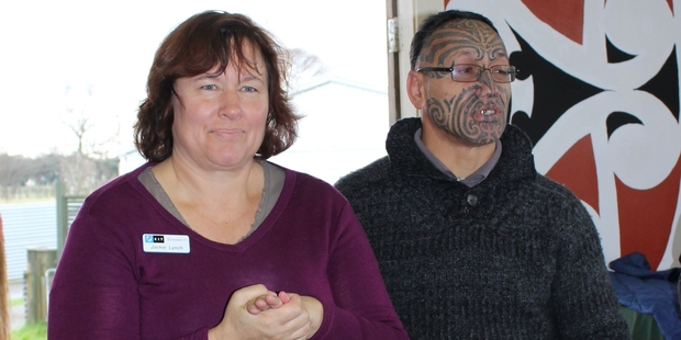 Jackie Lynch (left) of EIT in the Hawke's Bay, with Tamai Nicholson of Te Awanga Tamaki Nui A Rua on Monday at a powhiri for supporters and students of a new horticultural course in Dannevirke. Photo/Christine McKay