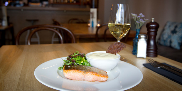 Akaroa King Salmon confit at Touquet. Photo / Sarah Ivey