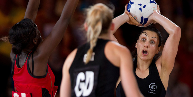Silver Fern Joline Henry passes the ball during their win over Malawi. Photo / Greg Bowker