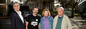 Franklin Road residents (from left) Bill Ralston, Ross Thorby, Janet Wilson and Hamish Keith. Photo / Getty Images