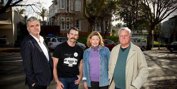 Franklin Road residents (from left) Bill Ralston, Ross Thorby, Janet Wilson and Hamish Keith. Photo / Getty Images