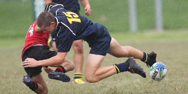 Aquinas player Church in a previous match against Jesse Mount Maunganui College.