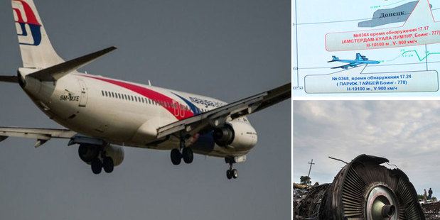 Russian officials say a Ukrainian fighter flew close to the Malaysia Airlines jet before it was downed. Photo / AP