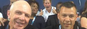 Sir Gordon Tietjens, left, Prince Harry and Trevor Shailer. Photo / Facebook