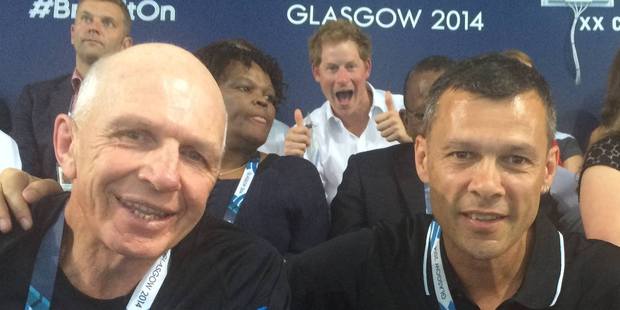 Sir Gordon Tietjens, left, Prince Harry and Trevor Shailer. Photo / Facebook