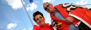 SUPPORTERS: Rob and Daph Moore show their support for major sports events by flying the flags of the countries playing. PHOTO/RUTH KEBER