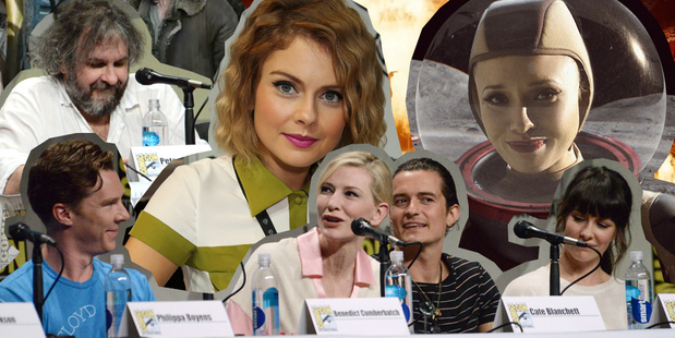 Peter Jackson and his Hobbit cast, Rose McIver and Anna Jullienne in Over The Moon. Photo / AP, Getty Images, Supplied