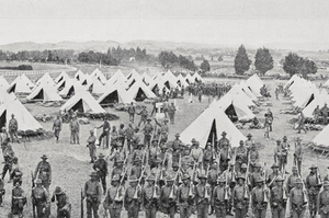 Soldiers from the First Maori Contingent in training at Avondale Camp. Photo / Sir George Grey Special Collections, Auckland Libraries