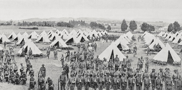 Soldiers from the First Maori Contingent in training at Avondale Camp. Photo / Sir George Grey Special Collections, Auckland Libraries
