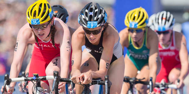 Nicky Samuels' strong efforts on the bike were not enough to prevent disappointment in the team triathlon. Photo / Greg Bowker