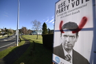 Election sign abuse. Colin Craig sign Eleventh Ave and Fraser street corner. Photo / George Novak Election sign abuse. Colin Craig sign Eleventh Ave and Fraser street corner. Photo / George Novak