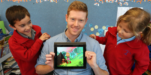 Nick Barrett, creator of the Imagistory app, at St Joseph's School in Orakei. Photo / Getty Images