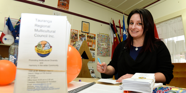 Bay of Plenty Times reporter Sonya Bateson volunteering at the multicultural council.