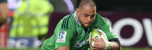 Kane Hames, pictured scoring his memorable try for the Highlanders against the Sharks, has been called into the All Blacks training camp at North Harbour. Photo / Getty Images